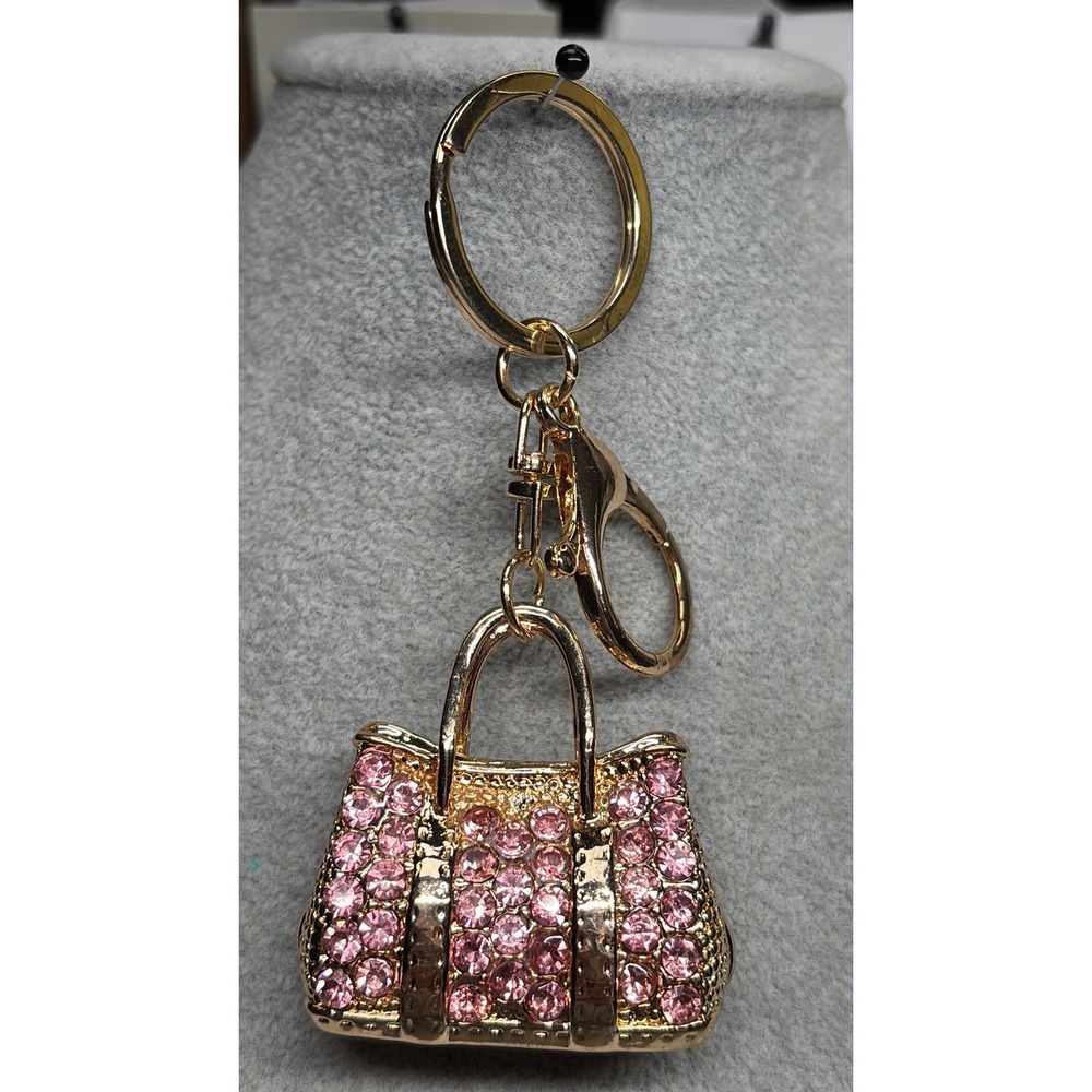 #45. Sparkly Pink Rhinestone Handbag Keychain - Picture 3 of 3